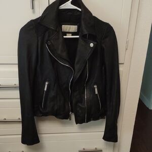 Michael Kors Black Leather Moto Jacket with Asymmetrical Zippers